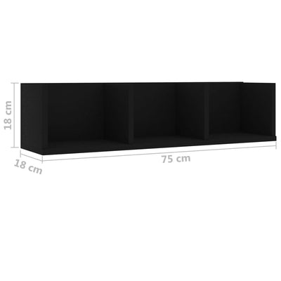 CD-seinähylly musta 75x18x18 cm tekninen puu