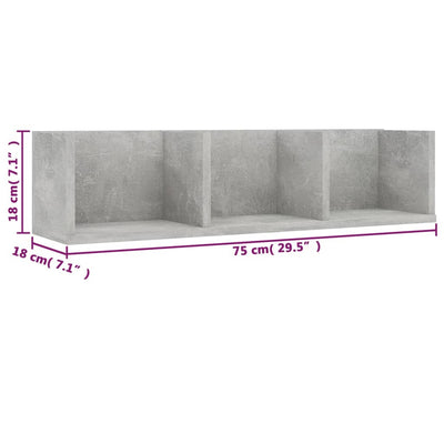 CD-seinähylly betoninharmaa 75x18x18 cm tekninen puu