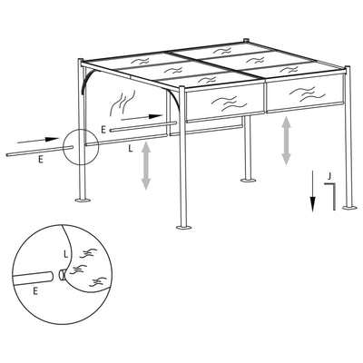 Puutarhapergola rullattavalla katolla 3x3 m antrasiitti