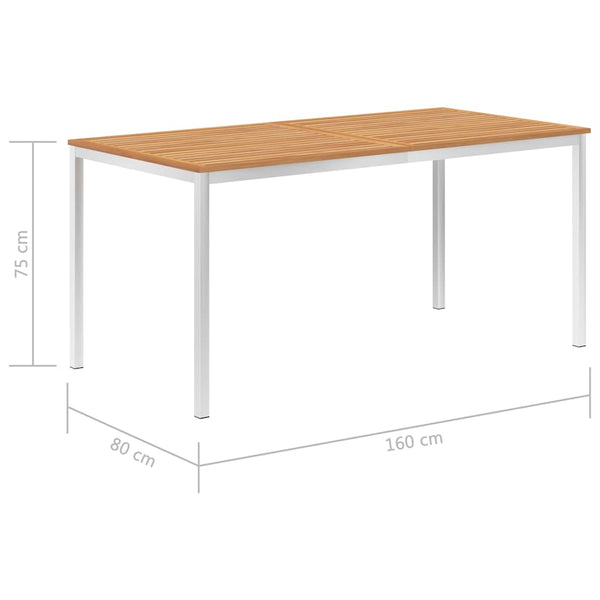 Puutarhan ruokapöytä 160x80x75 cm tiikki ja ruostumaton teräs