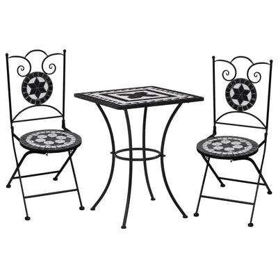 3-osainen mosaiikkibistrosarja keraamiset laatat musta ja valk.