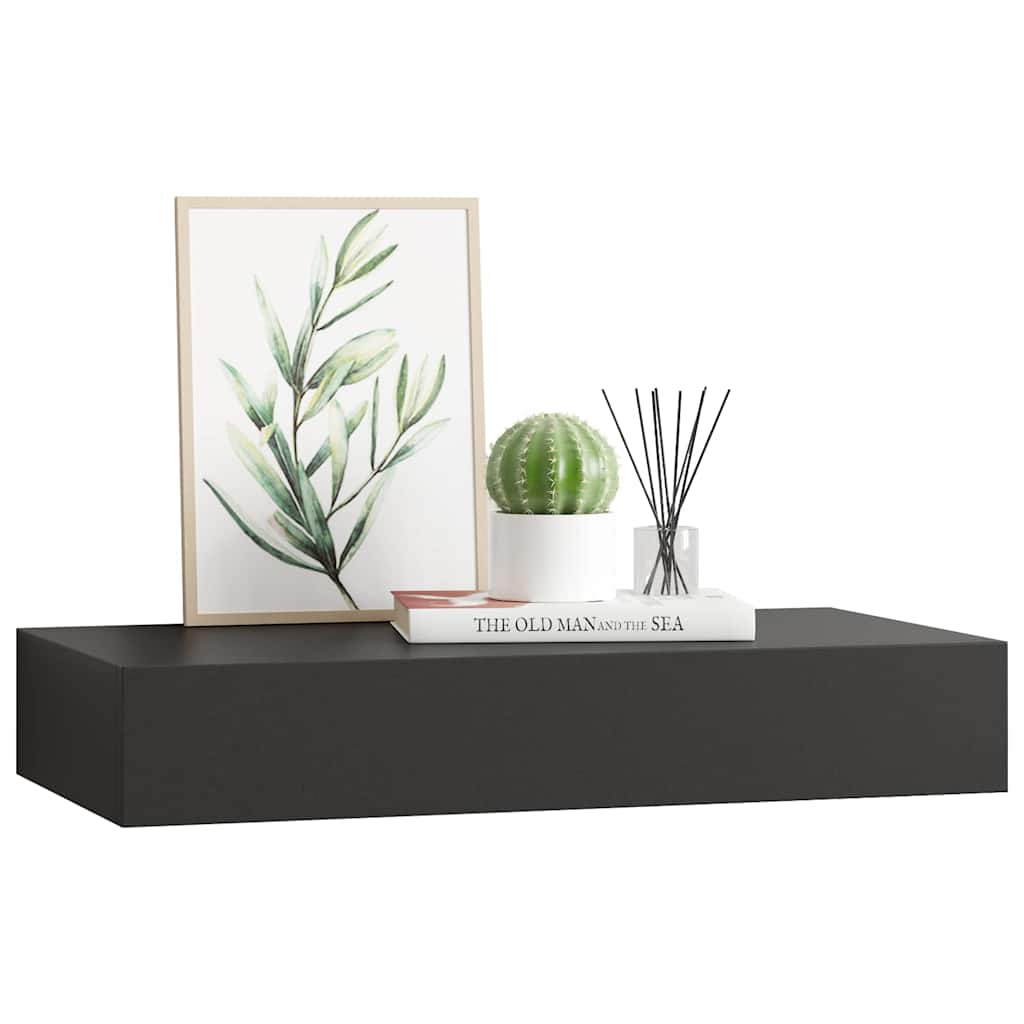 Musta kelluva seinähylly vetolaatikolla Eustrela 48x25x8cm