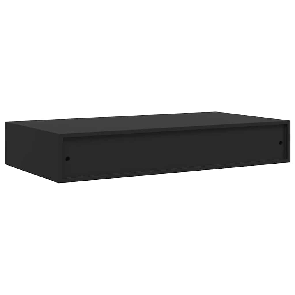 Musta kelluva seinähylly vetolaatikolla Eustrela 48x25x8cm