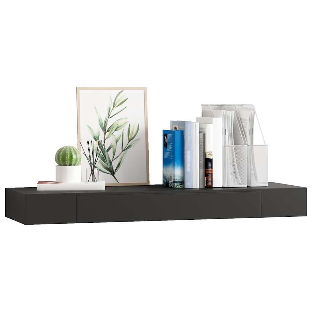 Musta kelluva seinähylly vetolaatikolla Eustrela 80x25x8cm
