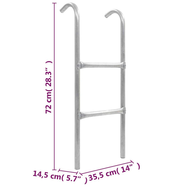 2-askelmaiset trampoliinin tikkaat teräs hopea 72 cm (sopii 65 cm korkealle)