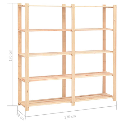5-kerroksiset varastohyllyt 2kpl 170x38x170cm täysi mänty 500kg
