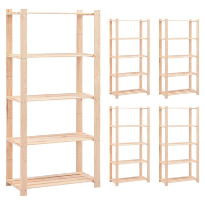 5-kerroksiset varastohyllyt 5 kpl 80x38x170cm täysi mänty 250kg