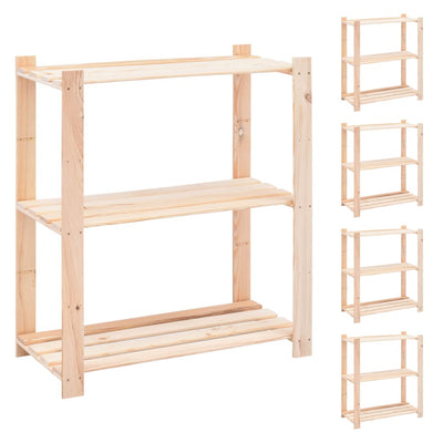 3-kerroksiset varastohyllyt 5 kpl 80x38x90 cm täysi mänty 150kg