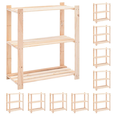 3-kerroksiset varastohyllyt 10 kpl 80x38x90cm täysi mänty 150kg