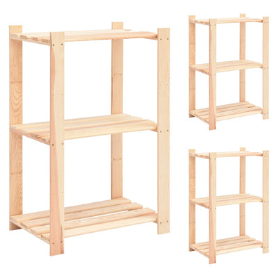 3-kerroksiset varastohyllyt 3 kpl 60x38x90 cm täysi mänty 150kg