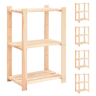 3-kerroksiset varastohyllyt 5 kpl 60x38x90 cm täysi mänty 150kg