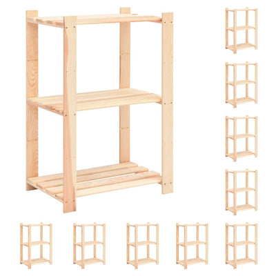 3-kerroksiset varastohyllyt 10 kpl 60x38x90cm täysi mänty 150kg