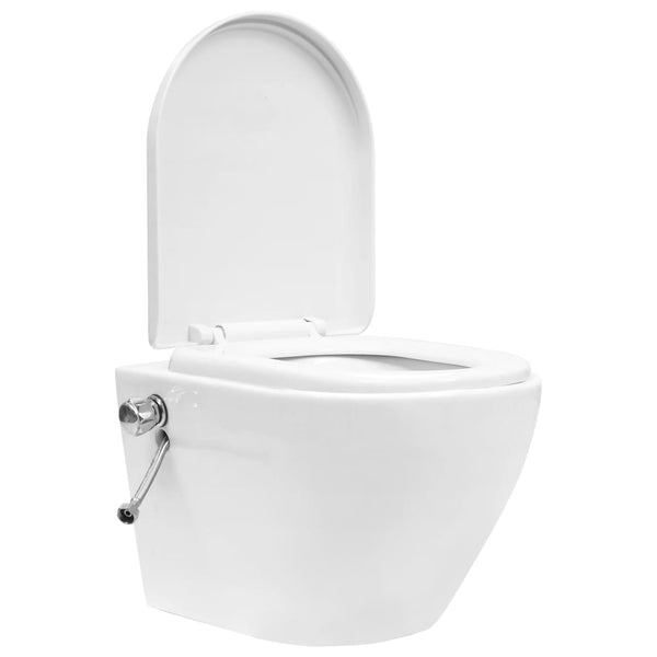 Valkoinen seinäkiinnitettävä reunaton wc/bidee keramiikka Rumeana