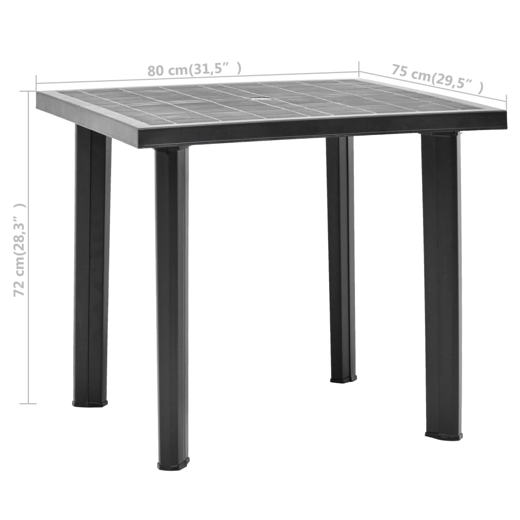 Antrasiitti puutarhapöytä Lambrinia 80x75x72cm (muovi)