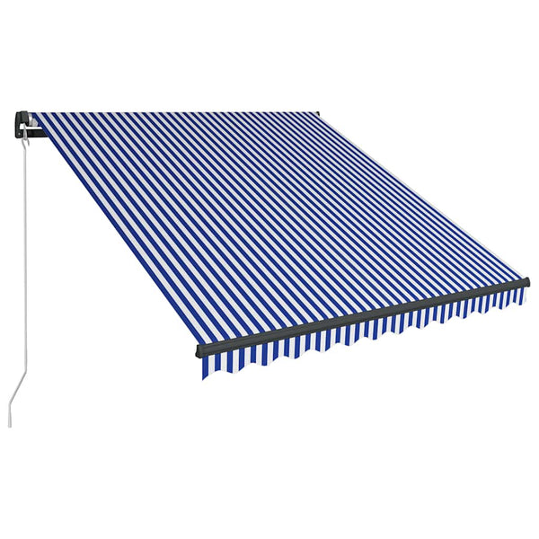 Sisäänkelattava markiisi LEDillä 350x250cm sininen ja valkoinen