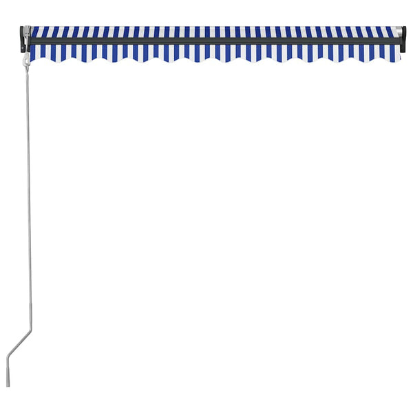 Sisäänkelattava markiisi LEDillä 350x250cm sininen ja valkoinen