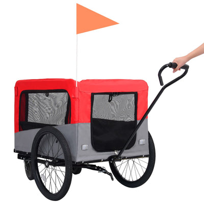 2-in-1 lemmikkikärry pyörään/juoksurattaat punainen ja harmaa