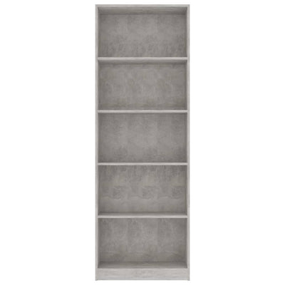 5-tasoinen kirjahylly betoninharmaa 60x24x175 cm tekninen puu