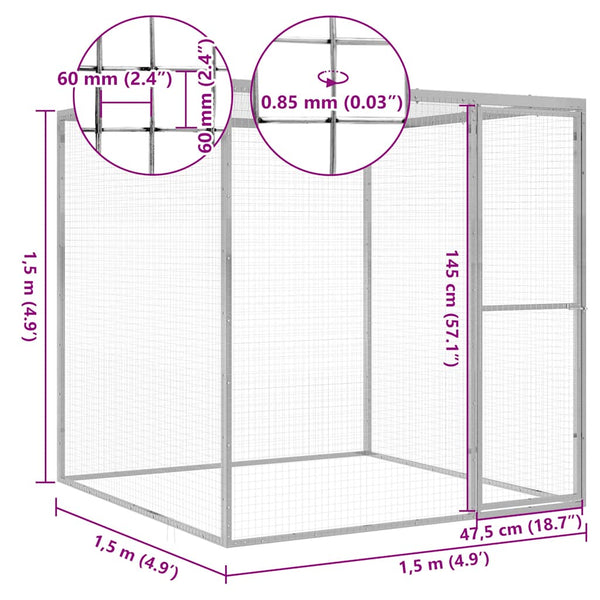 Galvanoitu kissahäkki Aliyah 1,5x1,5x1,5 m (teräs)
