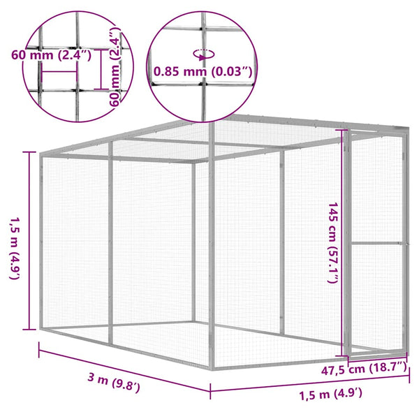 Galvanoitu kissahäkki Aliyah 3x1,5x1,5 m (teräs)