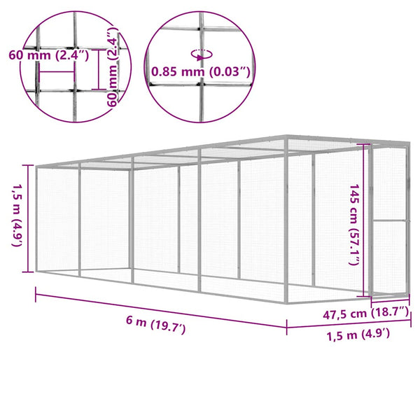 Galvanoitu kissahäkki Aliyah 6x1,5x1,5 m (teräs)