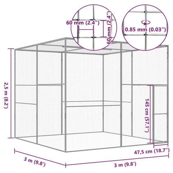 Galvanoitu kissahäkki Aliyah 3x3x2,5 m (teräs)