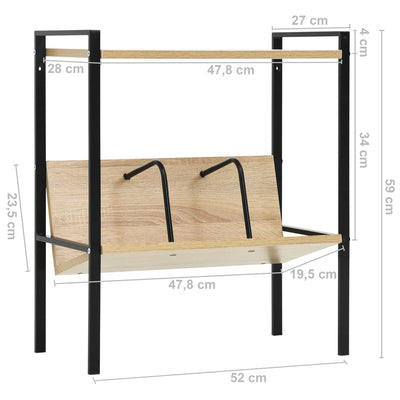 2-tasoinen Kirjahylly musta ja tammi 52x28x59 cm tekninen puu
