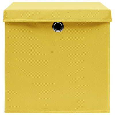 Säilytyslaatikot kansilla 10 kpl keltainen 32x32x32 cm kangas