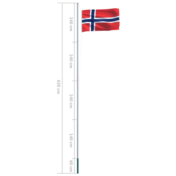 Norjan lippu ja tanko alumiini 6,2 m