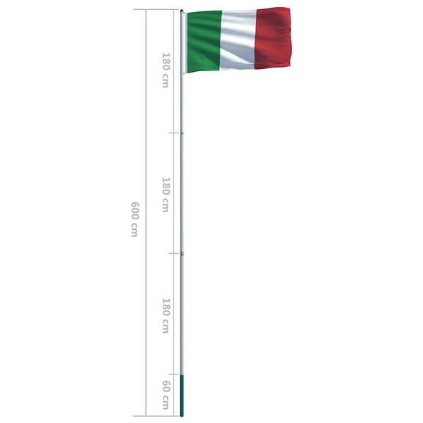Italian lippu ja tanko alumiini 6 m