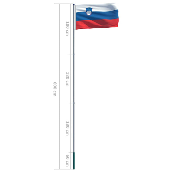 Slovenian lippu ja tanko alumiini 6 m