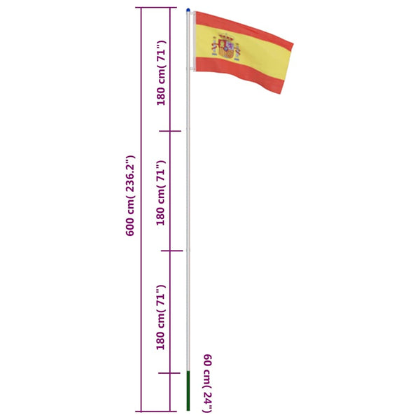 Espanjan lippu ja tanko alumiini 6 m