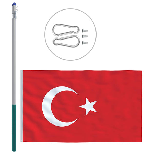 Turkin lippu ja tanko alumiini 6 m