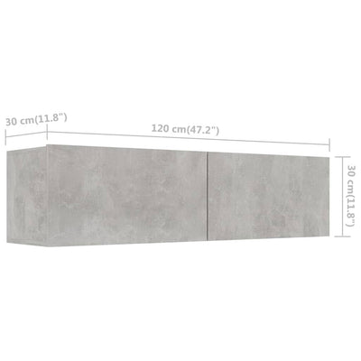 TV-taso betoninharmaa 120x30x30 cm tekninen puu