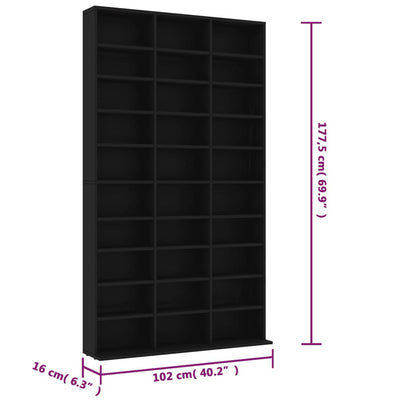 CD-hylly musta 102x16x177,5 cm tekninen puu