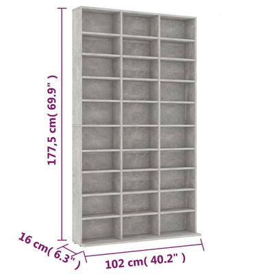 CD-hylly betoninharmaa 102x16x177,5 cm tekninen puu