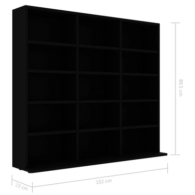 CD-hylly musta 102x23x89,5 cm lastulevy