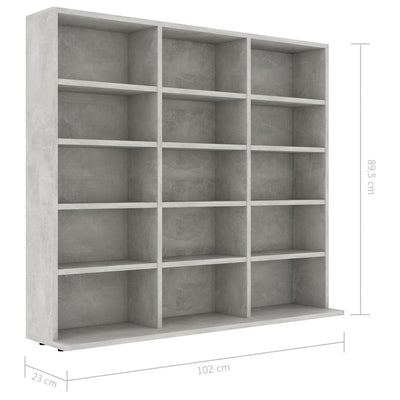 CD-hylly betoninharmaa 102x23x89,5 cm tekninen puu