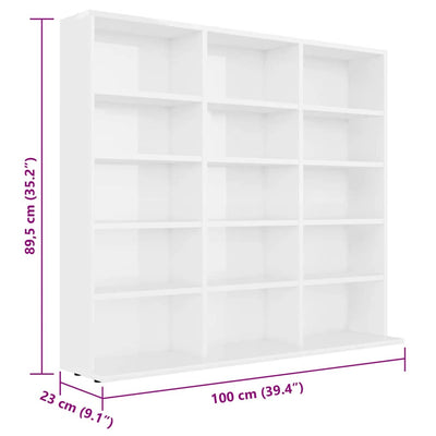 Valkoinen cd-hylly Caraman 102x23x89,5cm (puinen)