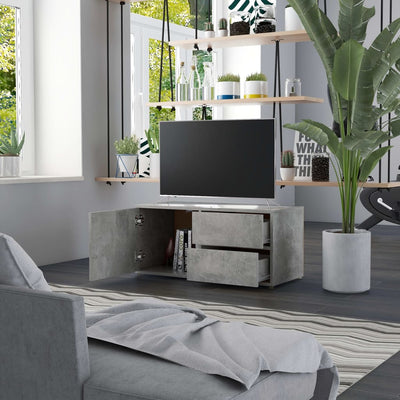 TV-taso betoninharmaa 80x34x36 cm tekninen puu
