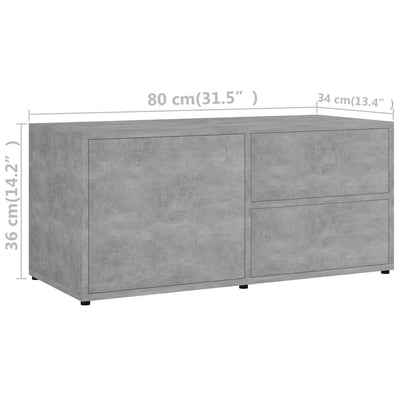 TV-taso betoninharmaa 80x34x36 cm tekninen puu