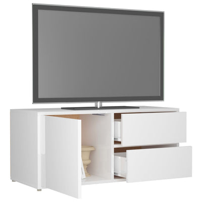 TV-taso korkeakiilto valkoinen 80x34x36 cm tekninen puu