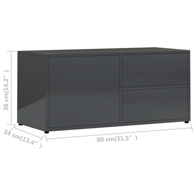 TV-taso korkeakiilto harmaa 80x34x36 cm lastulevy