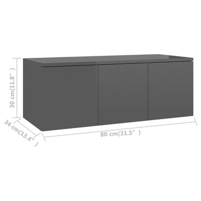 TV-taso korkeakiilto harmaa 80x34x30 cm tekninen puu