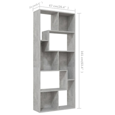 Kirjahylly betoninharmaa 67x24x161 cm tekninen puu