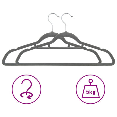 Harmaa vaateripustinsarja Dietmar (100 kpl liukumaton sametti)