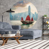 WallArt Tapetti ympyrä Skyline with Junk Boat 142,5 cm