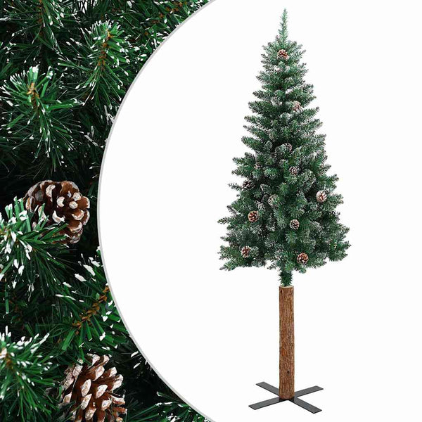 Kapea joulukuusi aidolla puulla ja lumella vihreä 150 cm
