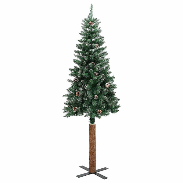 Kapea joulukuusi aidolla puulla ja lumella vihreä 150 cm