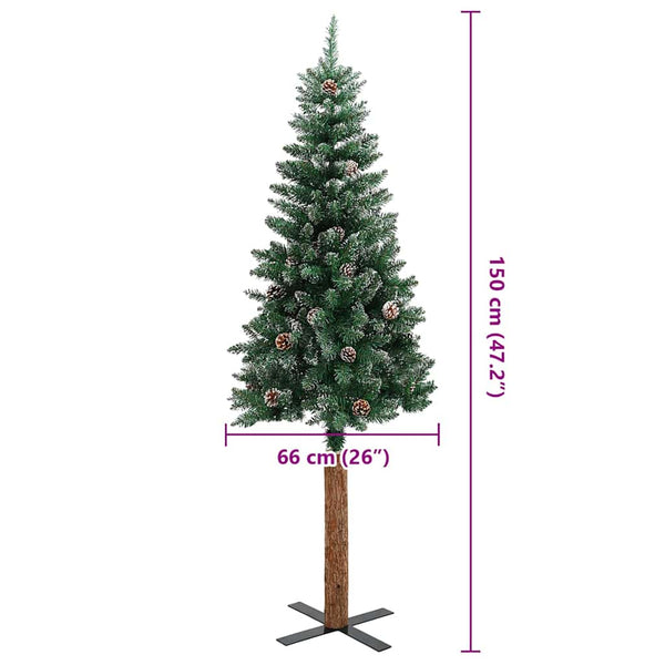Kapea joulukuusi aidolla puulla ja lumella vihreä 150 cm